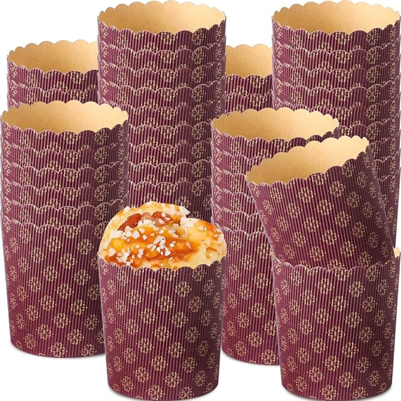 48 Pcs Easter Panettone Paper Pan Mold Corrugated Form for Cakes Bread Round Paper Baking Molds for Kitchen Muffin Cupcake Kulich Paska, Brown (12 oz)